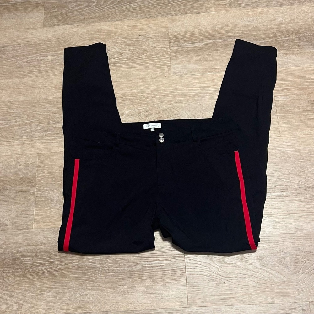 Anatomie Luisa Black With Red Side Stripes Stretch Skinny Travel Pants Size XL